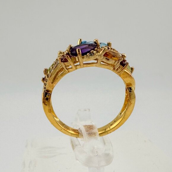 Colorful Gemstone Bouquet Ring in Sterling Silver with 14kt Gold Overlay - Picture 3 of 16